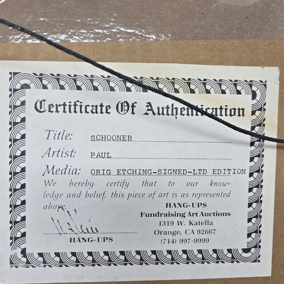 Schooner By Robert Paul 1976 Original Etching Signed By Artist In Wood Frame - Picture 11 of 16